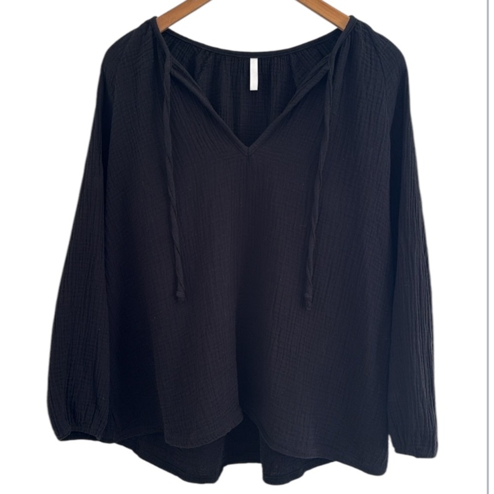 Nothing Fits But Cotton Black Gauze Maternity Nursing Long Sleeve Top Size S/M